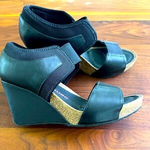 TSUBO Black leather wedge sandal size 8; good condition